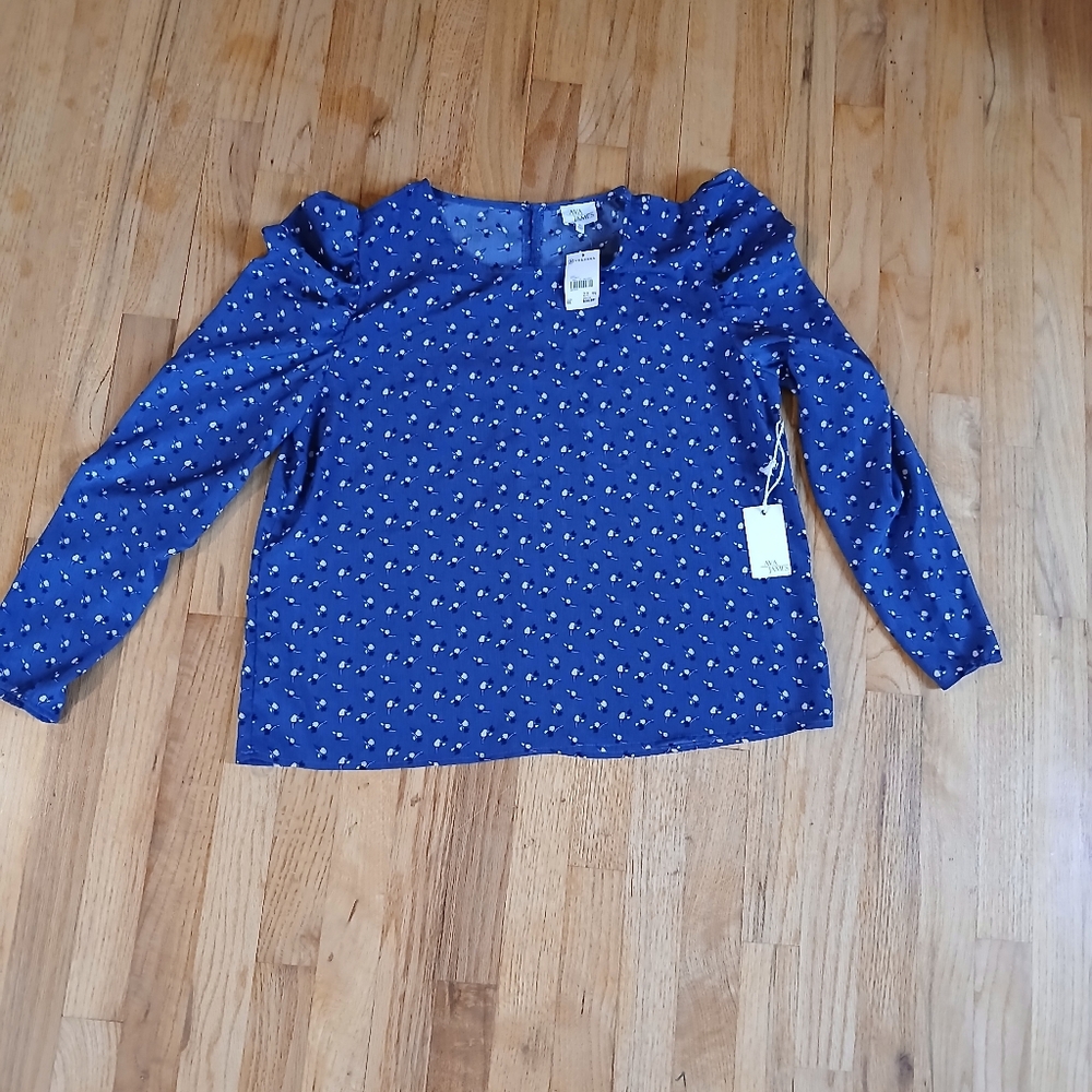 Blue Floral Puff Sleeve Blouse